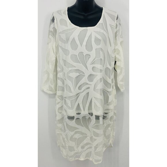Alfani Top Size Medium Gray Floral Scoop Neck 3/4 Sleeve Womens New B71 - Picture 1 of 8